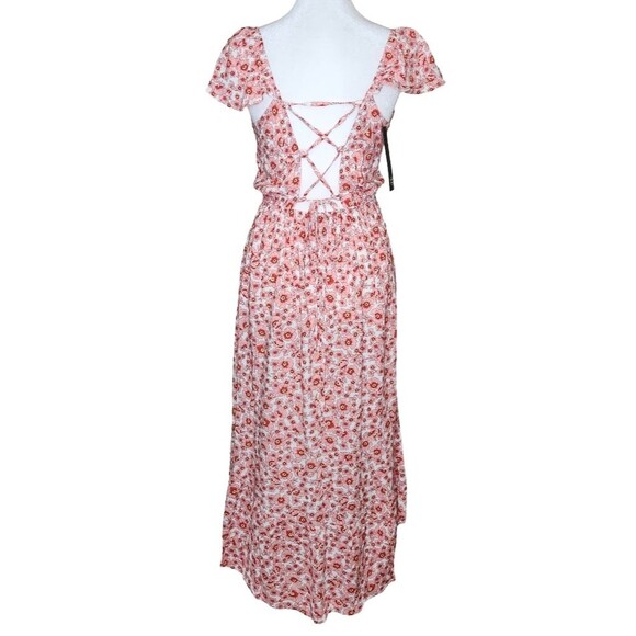 As U Wish Hi Low Dress Flutter Sleeve Tie Back Pink White Floral Small NWT - Picture 4 of 12
